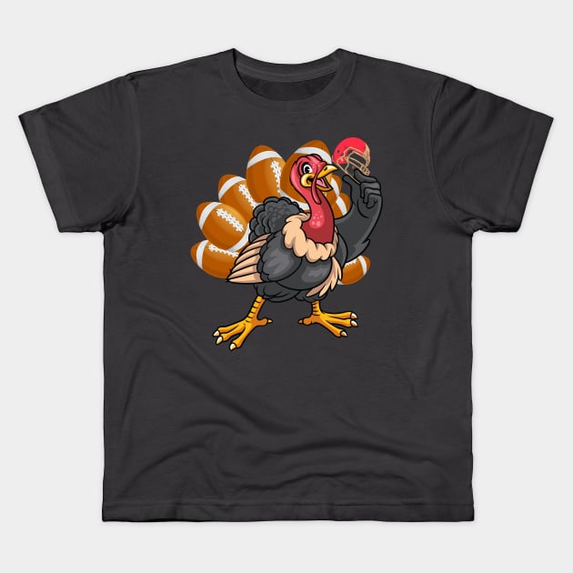 Cool Football Player Gift Gobble Thanksgiving Turkey Kids T-Shirt by Eleganto4Tee